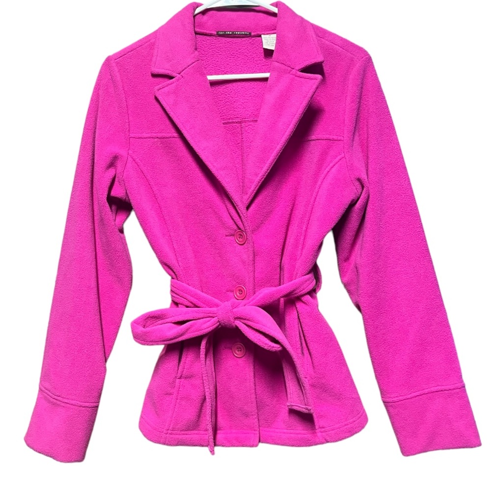 For The Republic Pea Coat Fleece Button Up w/ Tie Women’s M - Picture 1 of 2
